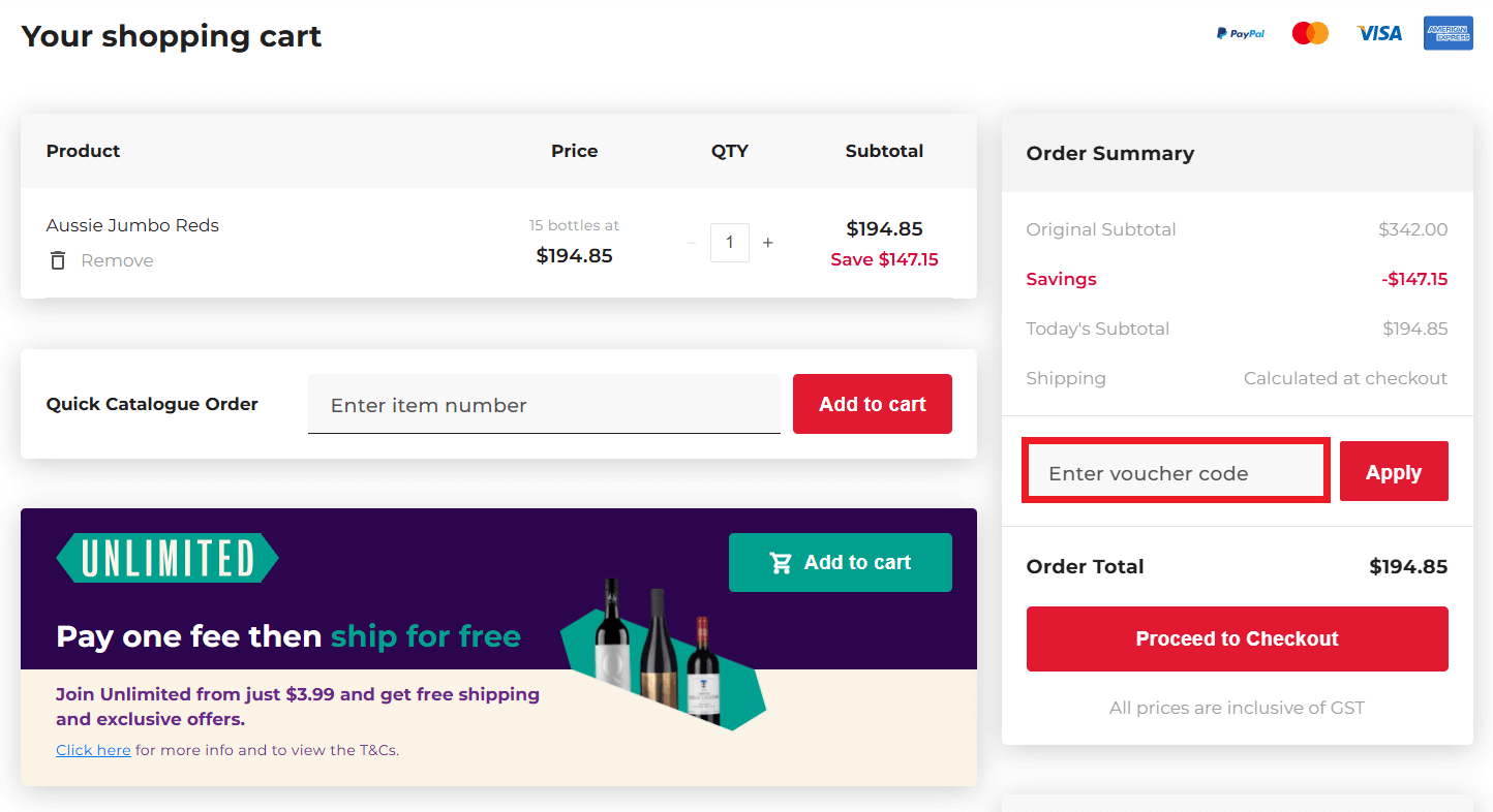 Virgin Wines discount code redemption box image