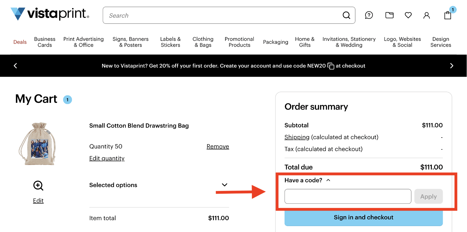 VistaPrint coupon code