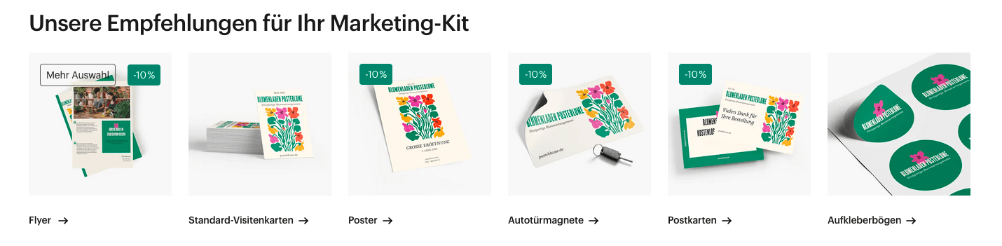 Online-Shop von VistaPrint mit Angeboten und Gutscheinen für Marketing, Druck, Werbung