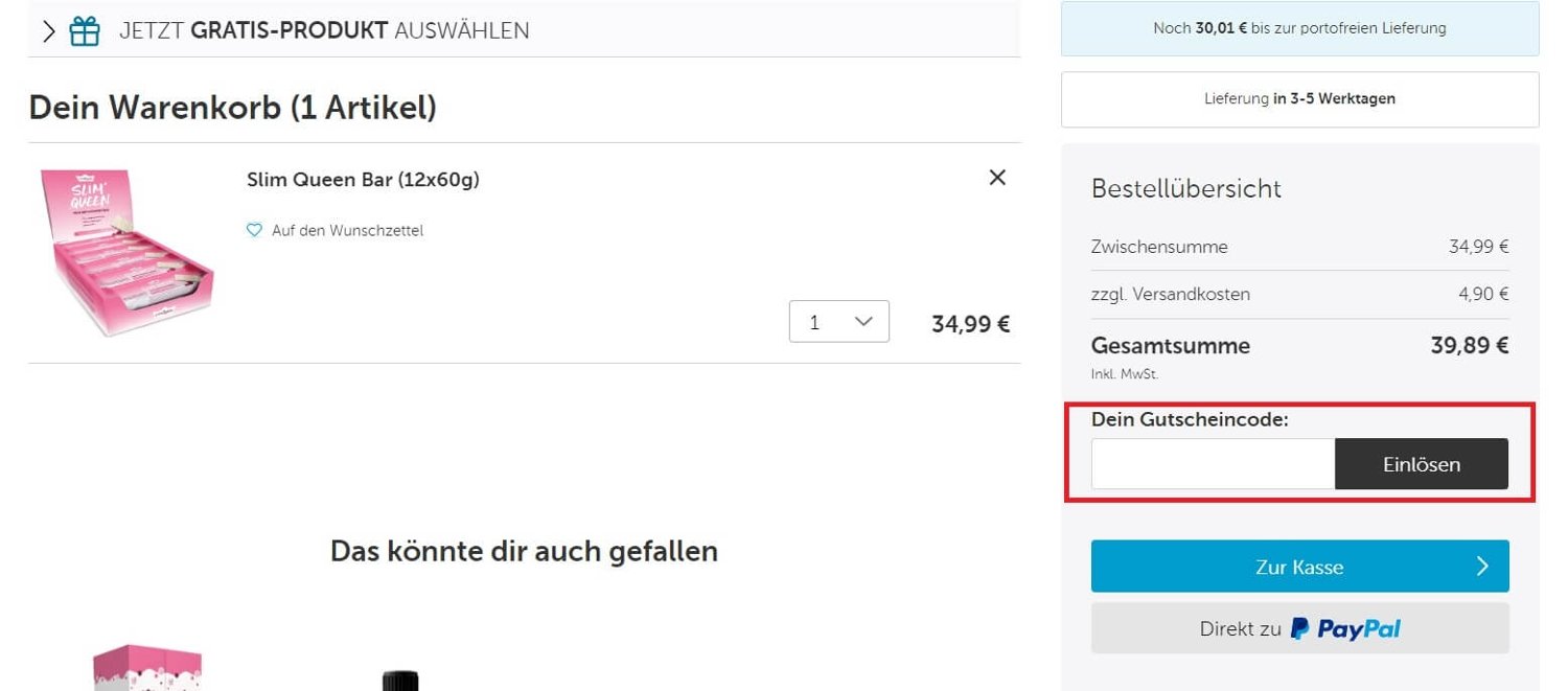 Vitafy-Gutschein einlösen im Warenkorb