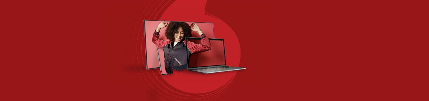 Banner für die Vodafone Gutscheinseite mit Abbildung von TV, Laptop und Smartphone