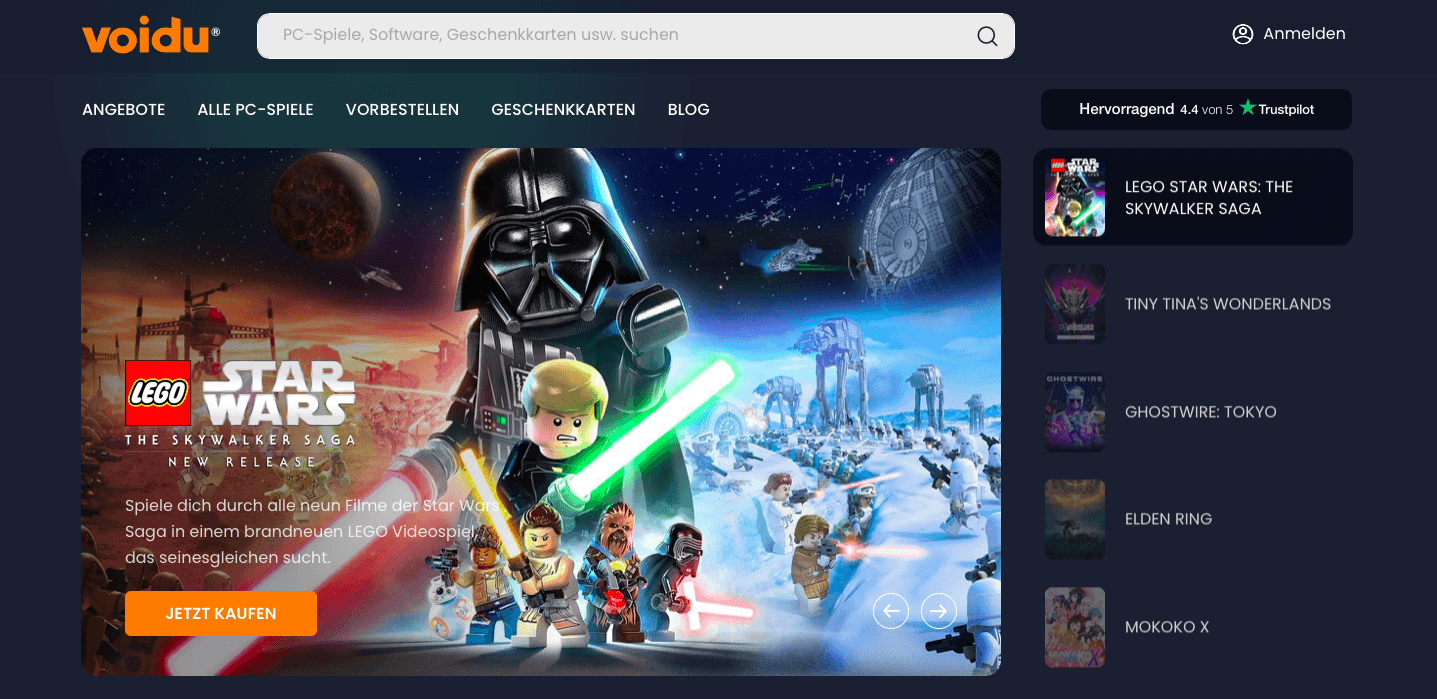 Voidu Online-Shop mit dem LEGO Star Wars Game