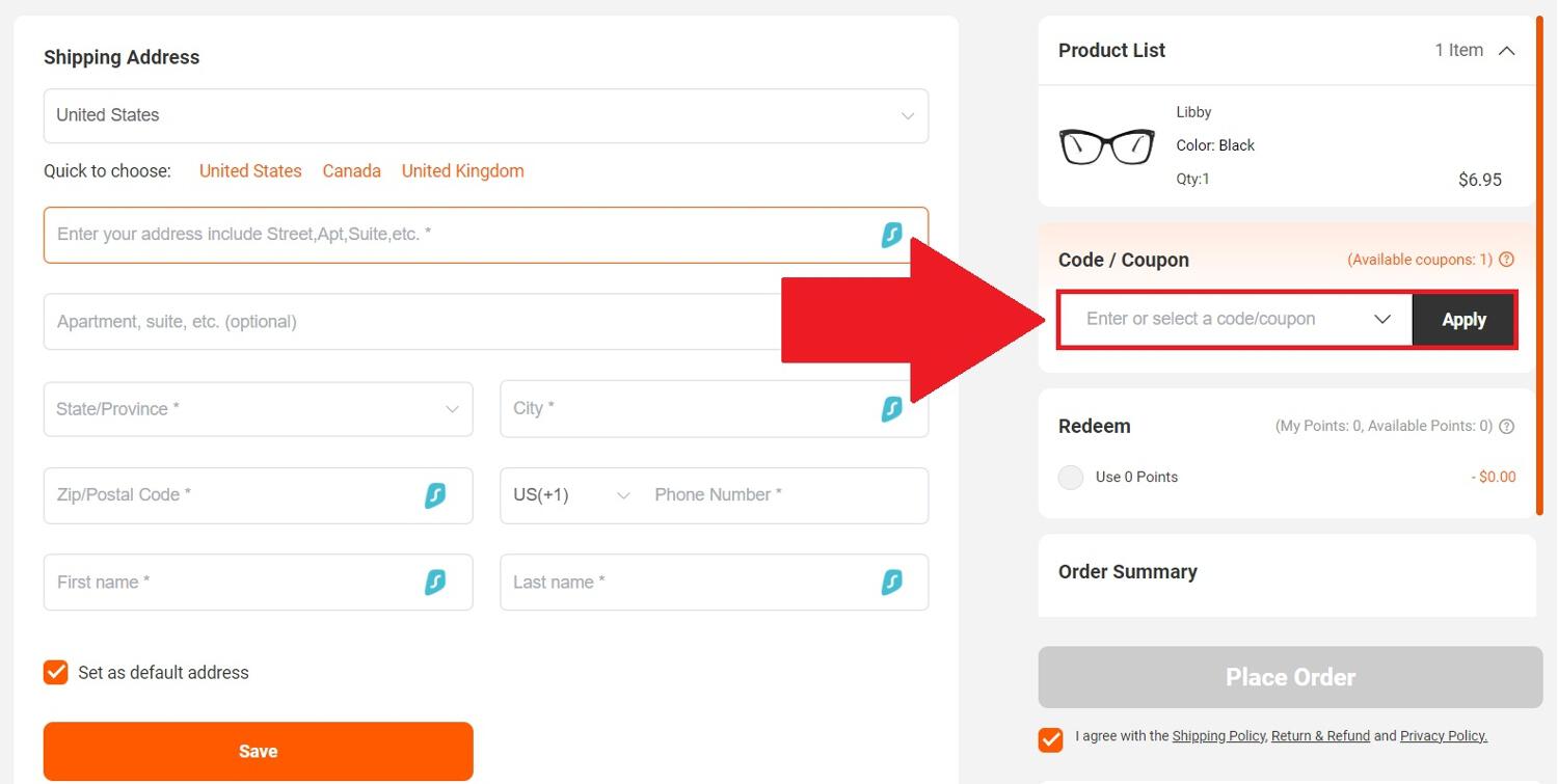 Vooglam coupon box in the shopping cart