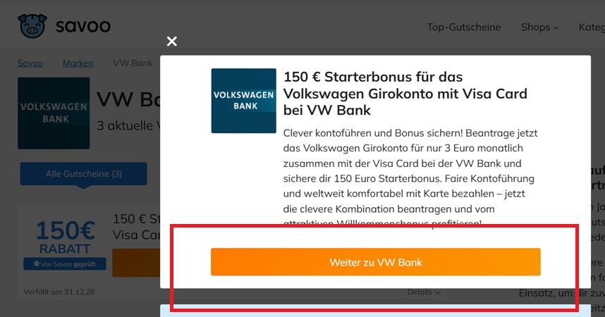 VW Bank Aktion bei Savoo.de