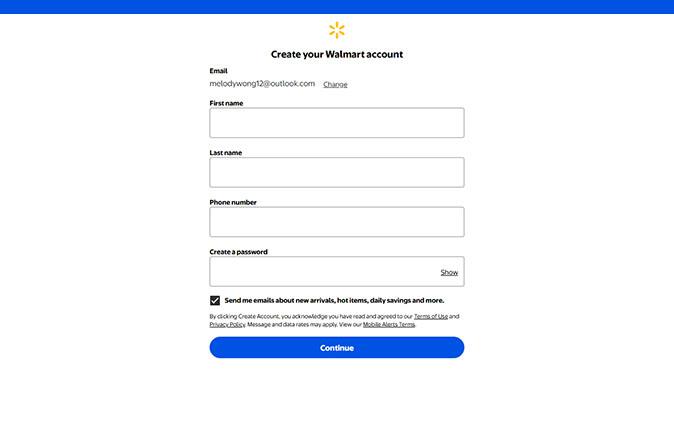 Create Walmart account