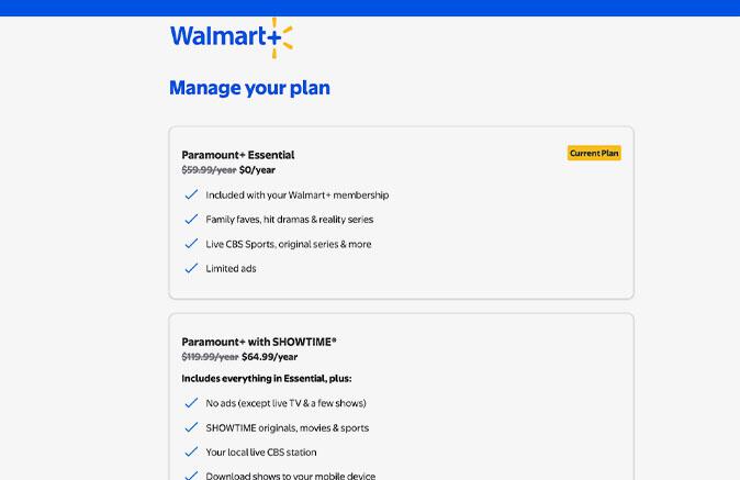 Walmart+ Benefits page