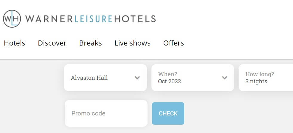 Warner Leisure Hotels discount code box