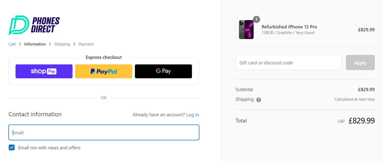 The We Buy Any Phone voucher code application box on the payment page