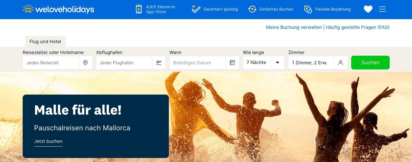 Buche deinen nächsten Urlaub beispielsweise nach Mallorca bei weloveholidays zum Sparpreis