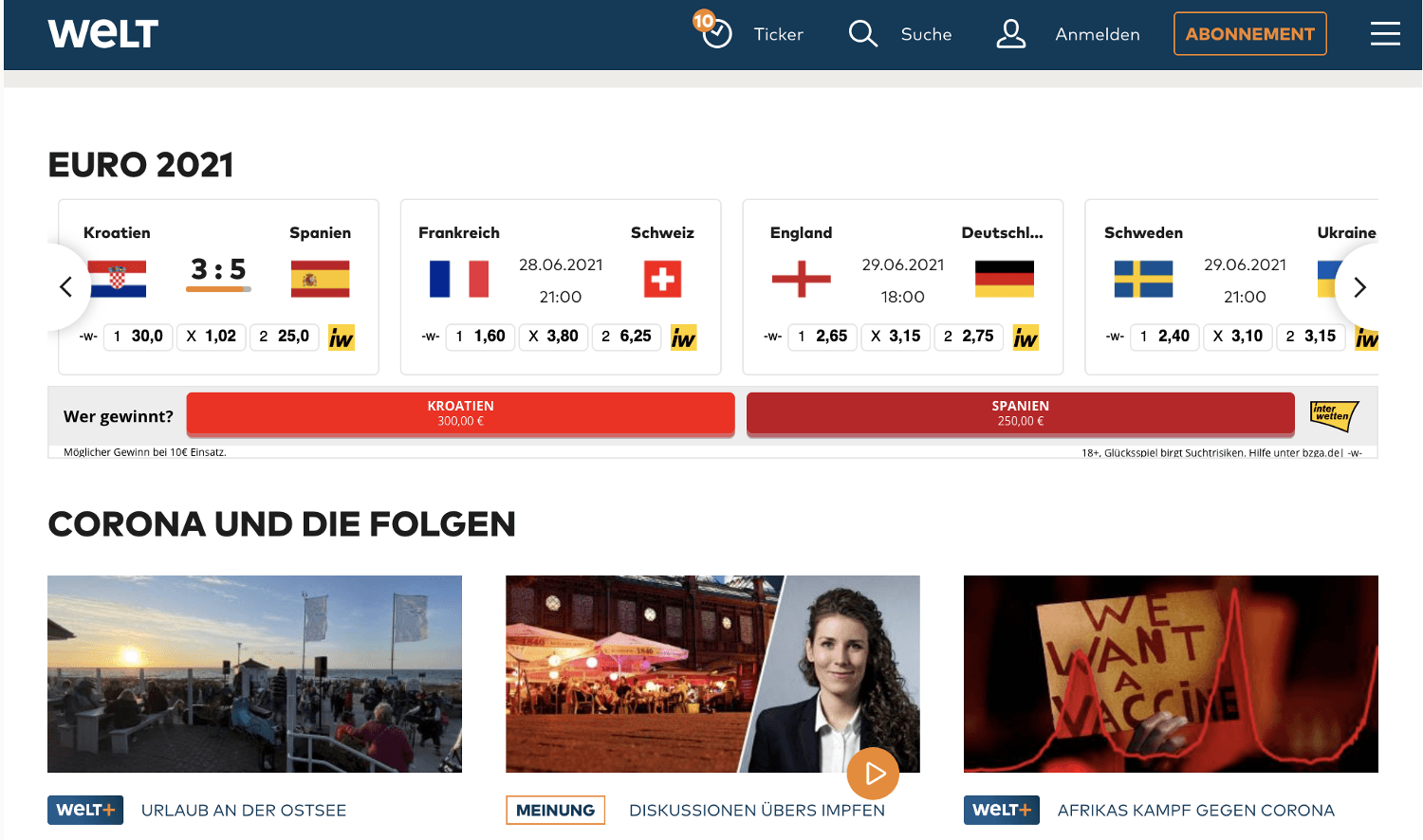 Spare auf Jahresabonnement mit Gutscheinen von WELT.