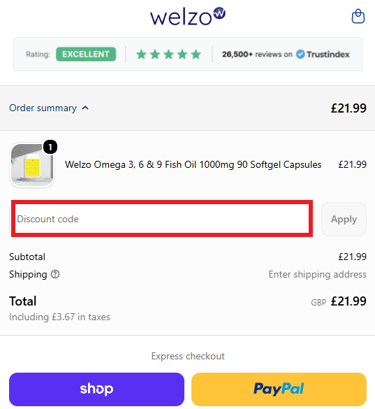 Welzo discount code section image