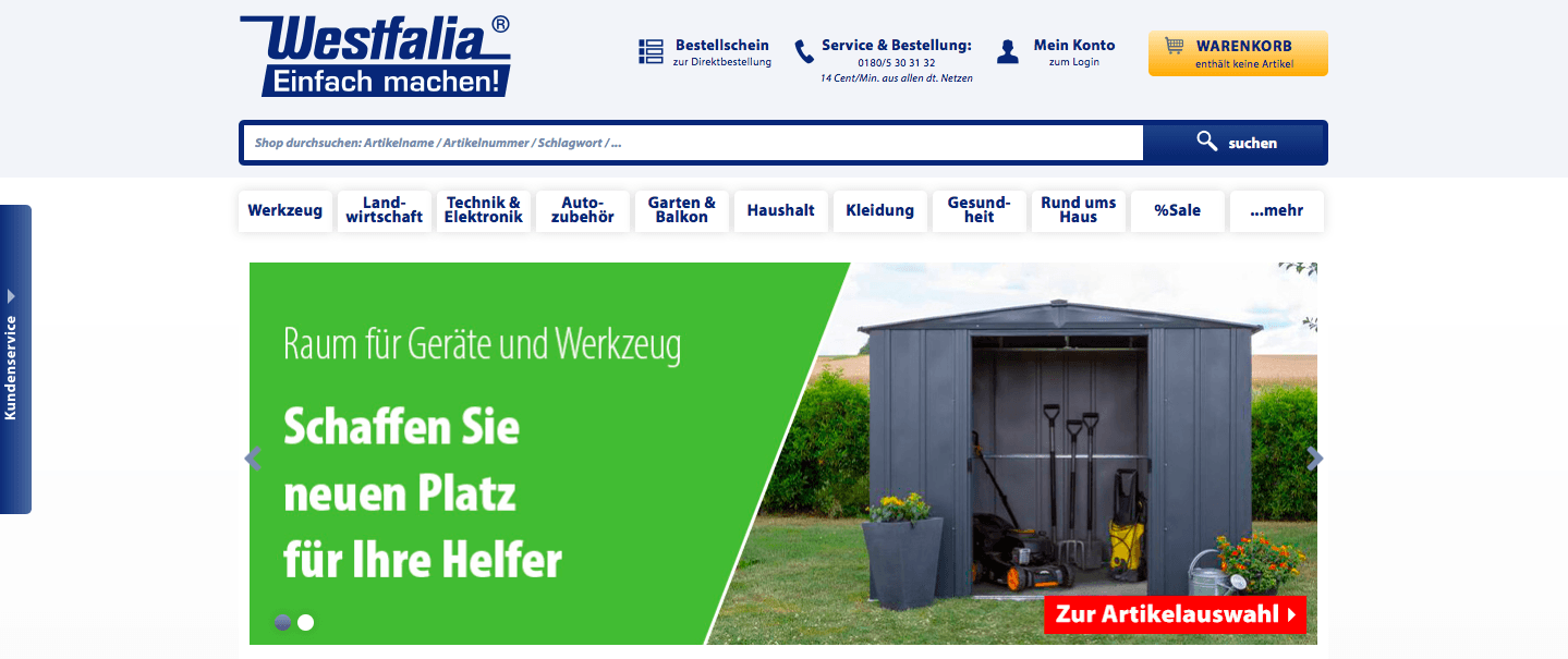Onlineshop von Westfalia mit neuesten Angeboten für den Garten