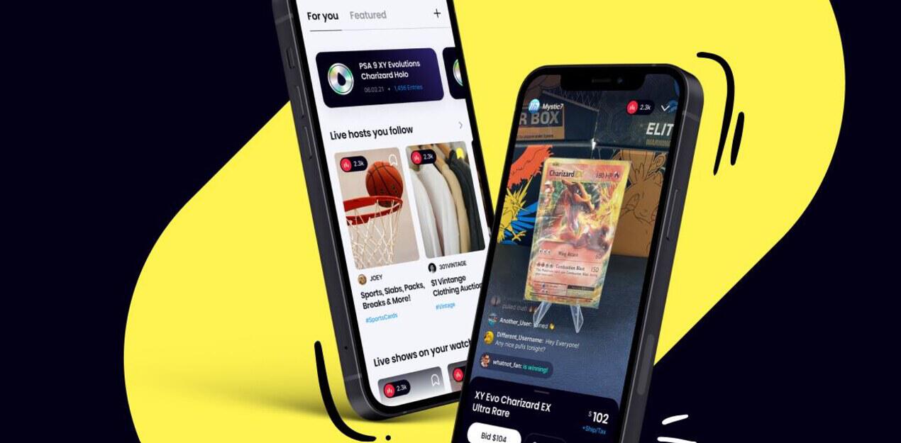 Whatnot how to save money guide image - Two smartphones showing the Whatnot app against a black and yellow background