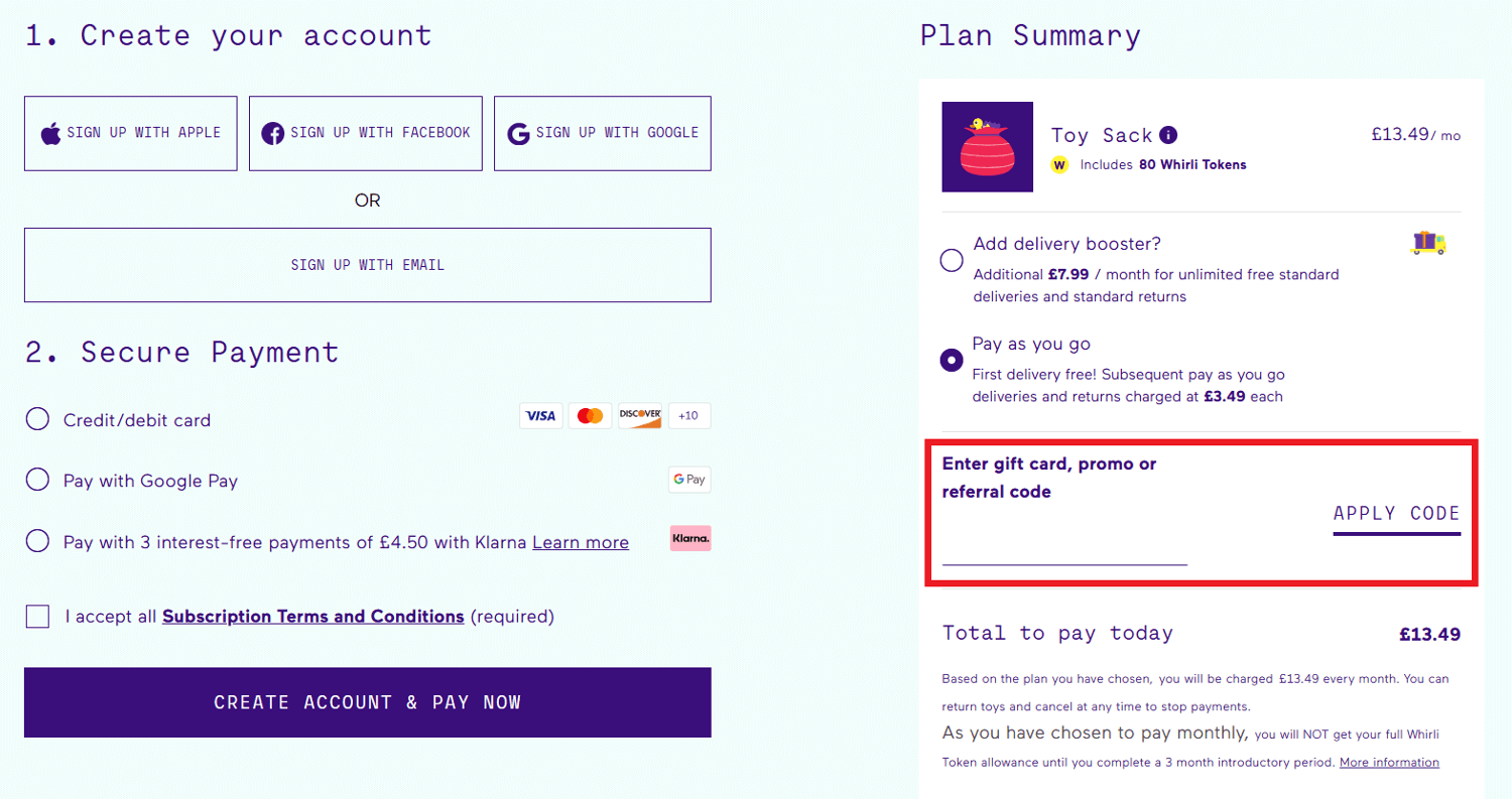 Whirli discount code box image during checkout