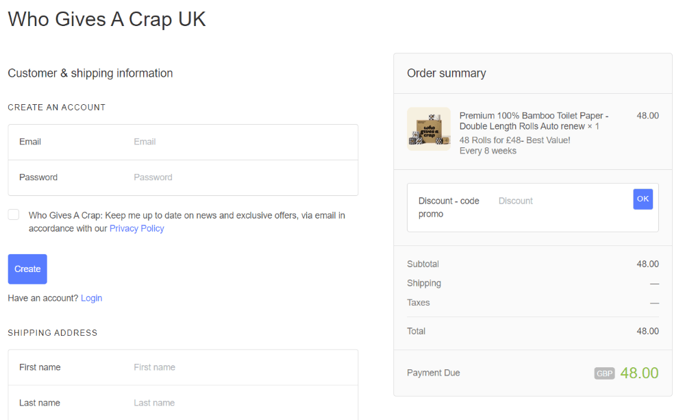 Who Gives a Crap discount code redemption box