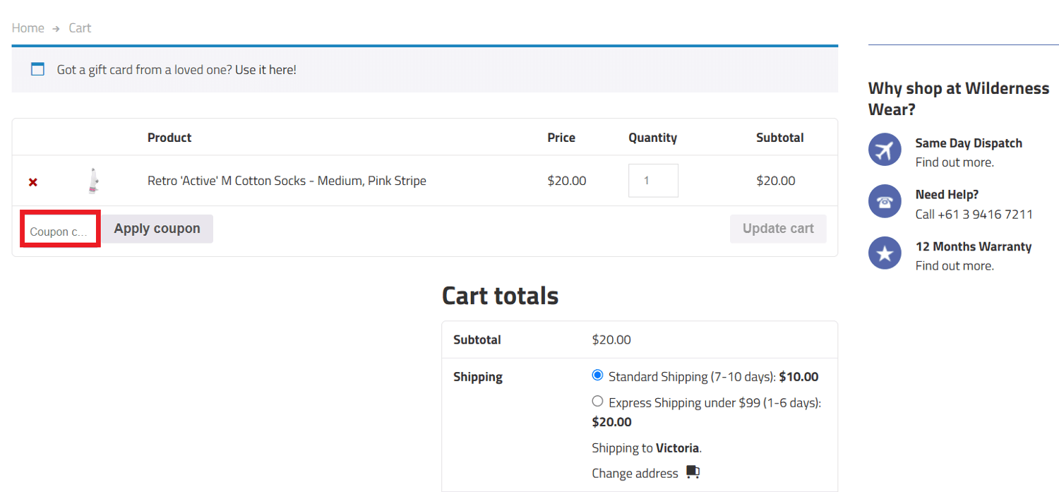 Wilderness Wear discount code redemption area image