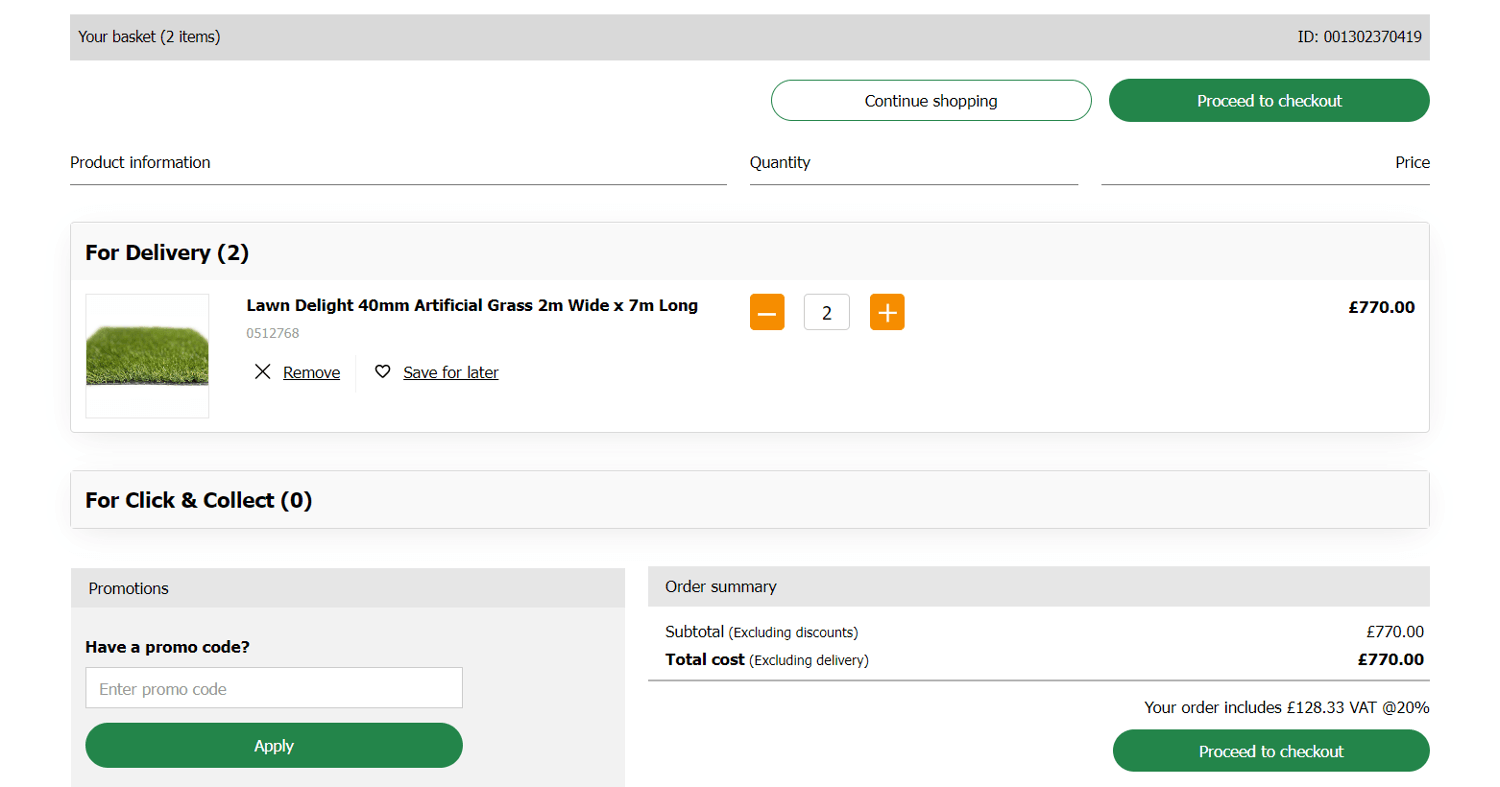 Wilko discount code box during checkout