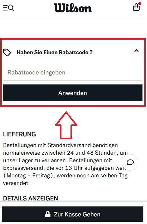 Die Warenkorb-Ansicht um deinen Wilson Gutschein einzulösen