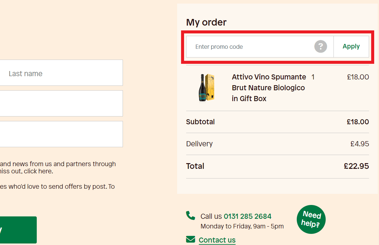 Wine52 promo code box in shopping basket