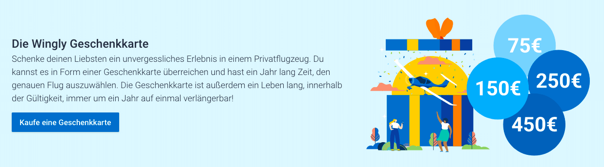 Verschenke einen Privatflug mit der Wingly Geschenkkarte