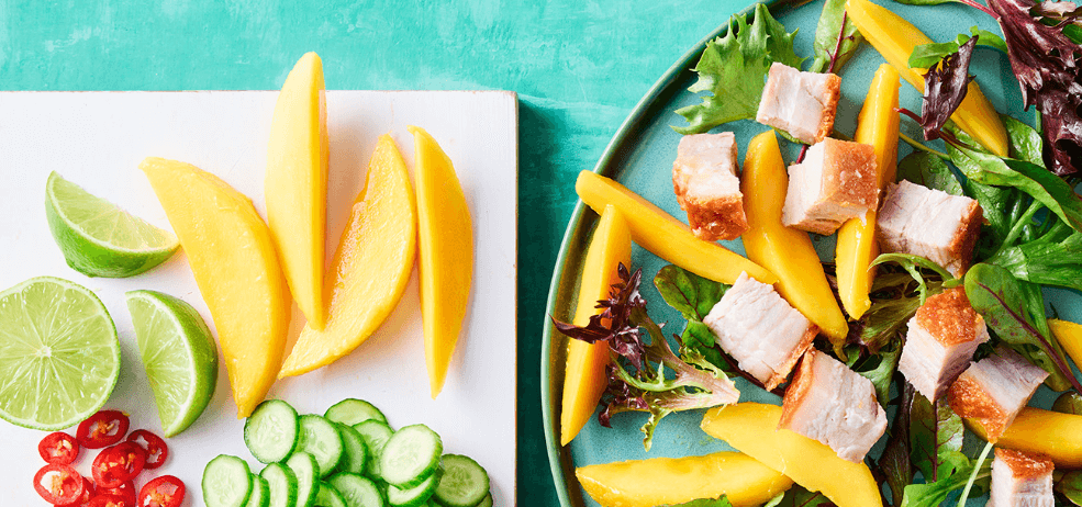 Woolworths page banner - Image of a chicken salad when fruit on the side