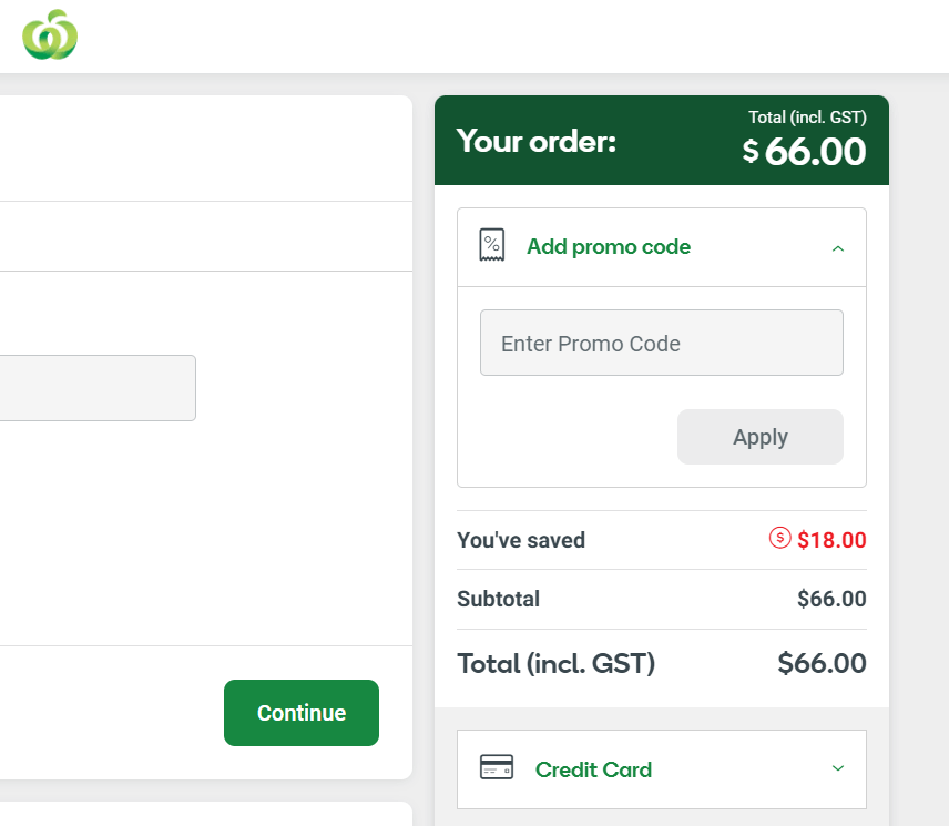 Woolworths voucher code box redemption during checkout