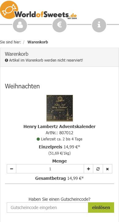 Screenshot vom Eingabefeld mit Hinweis darauf, wo du deinen World of Sweets Gutschein einlösen kannst