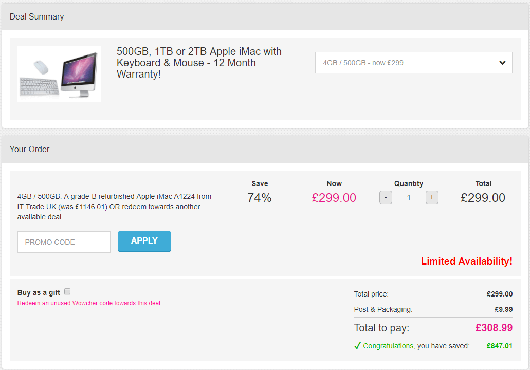Wowcher discount code input during checkout