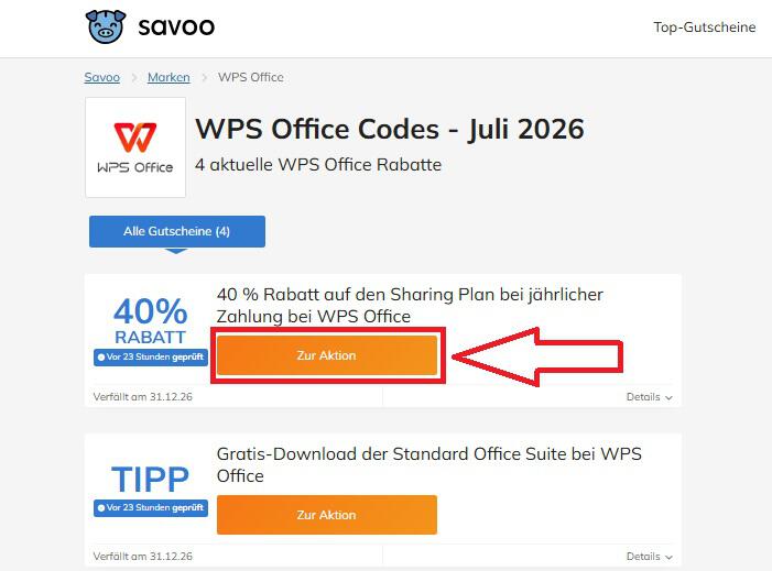 Screenshot vom Eingabefeld mit Hinweis darauf, wo du deinen WPS Office Gutschein einlösen kannst