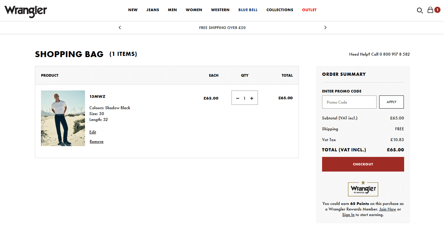 Application box for your Wrangler code at the online checkout