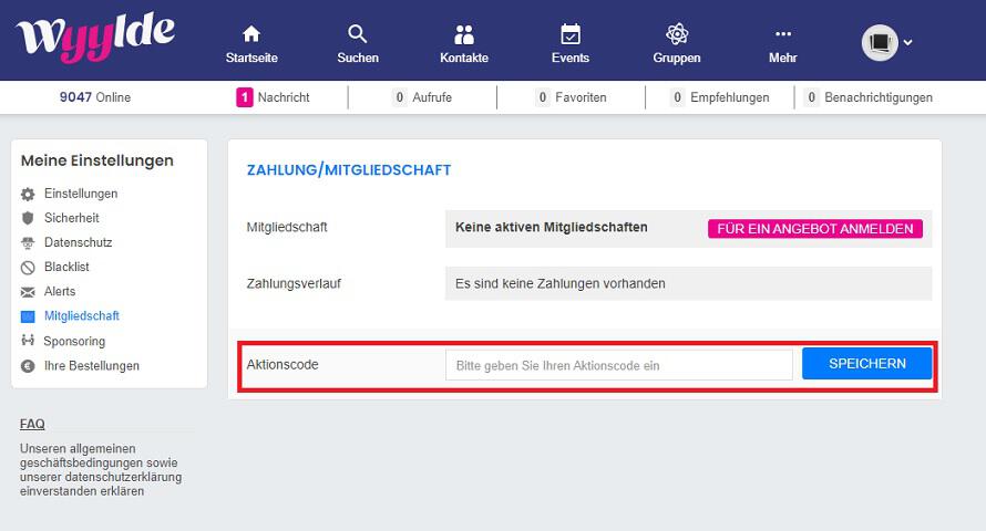 Screenshot vom Eingabefeld, wo du einen Wyylde Gutschein speichern kannst