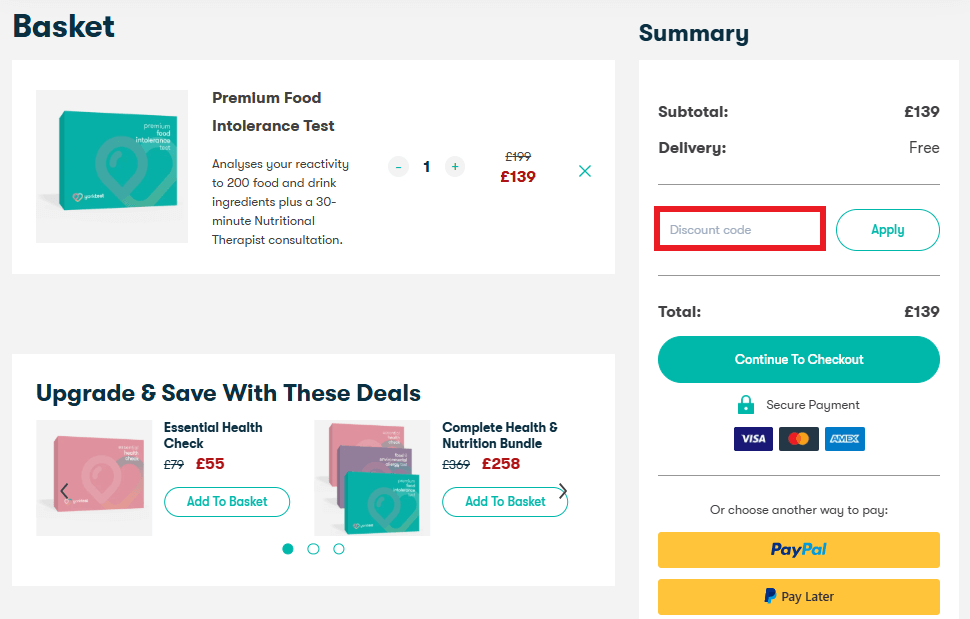 YorkTest discount code redemption box image