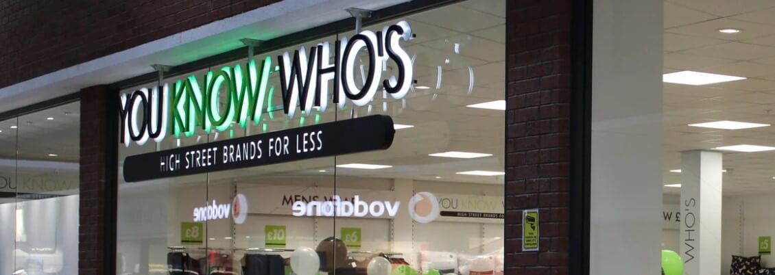 You Know Who&apos;s main banner. Image shows shopfront in shopping centre