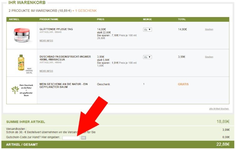 Löse das Yves-Rocher-Angebot im Warenkorb ein