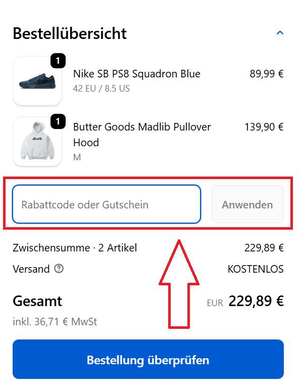 Screenshot vom Eingabefeld mit Hinweis darauf, wo du den Zupport Gutschein einlösen kannst