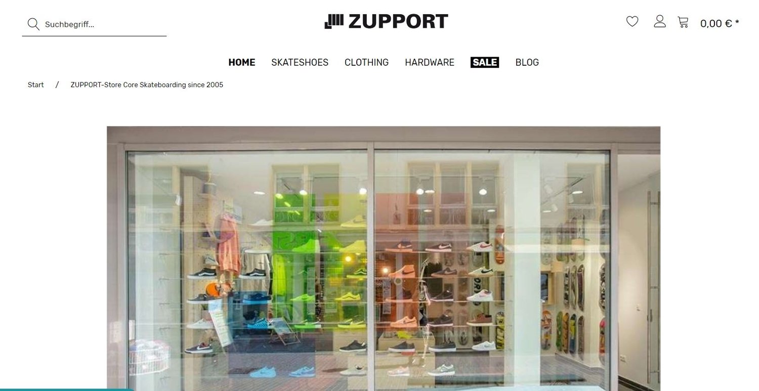 Ansicht des Einkaufsfensters des Zupport-Shops in Trier