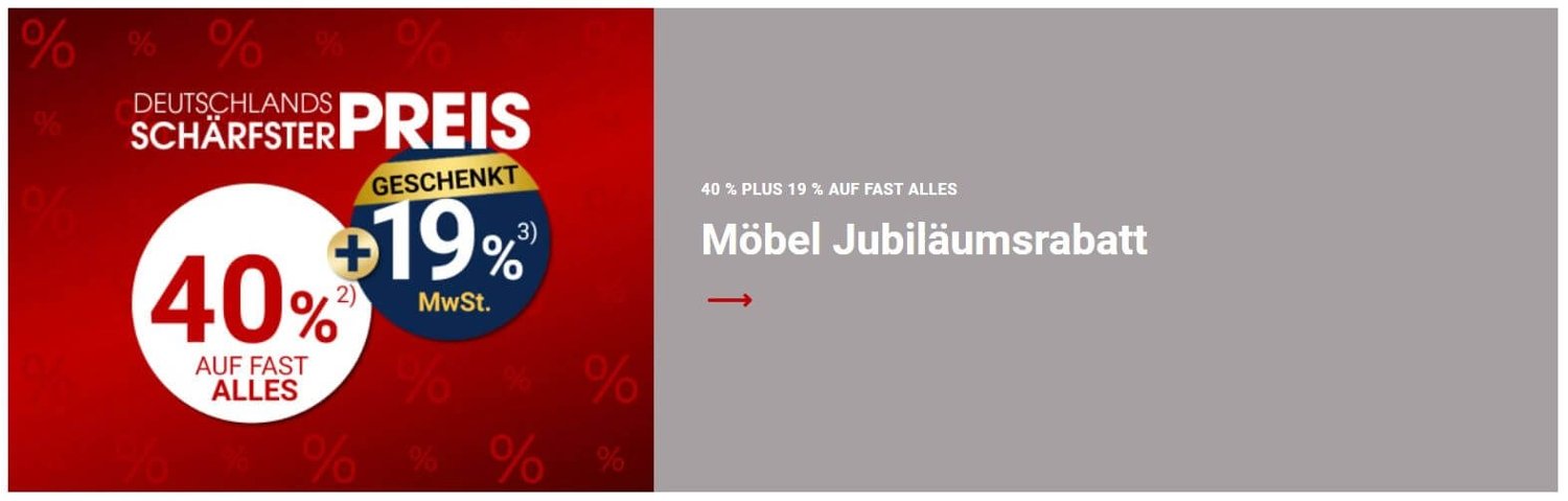 Banner für eine Zurbrüggen-Rabattaktion mit 40 Prozent auf alles