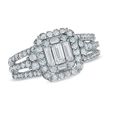 30% Off Baguette Diamond Frame Engagement Ring in 14K White Gold