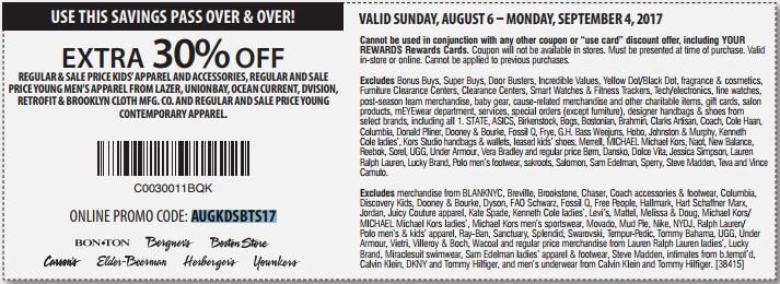Printable: Extra 30% off Men’s & Kids Apparel, Accessories & More